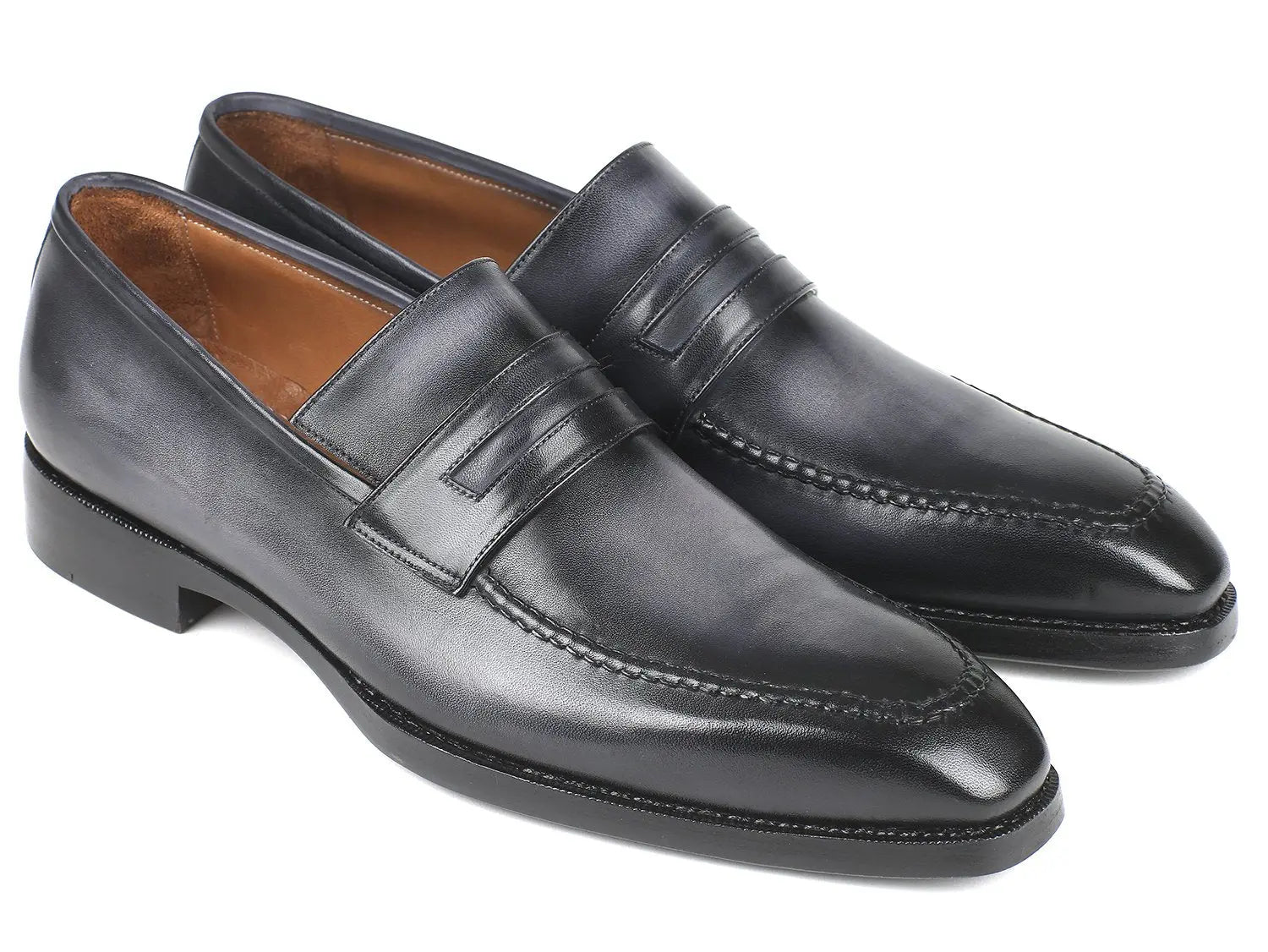 Paul Parkman Men's Gray Burnished Goodyear Welted Loafers (ID#37LFGRY) PAUL PARKMAN