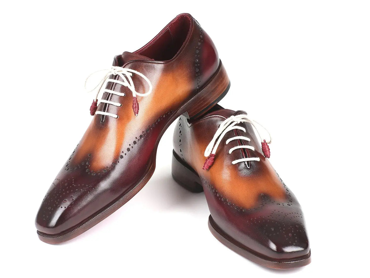 Paul Parkman Men's Bordeaux/Camel Wingtip Oxfords (ID#097BY30) PAUL PARKMAN