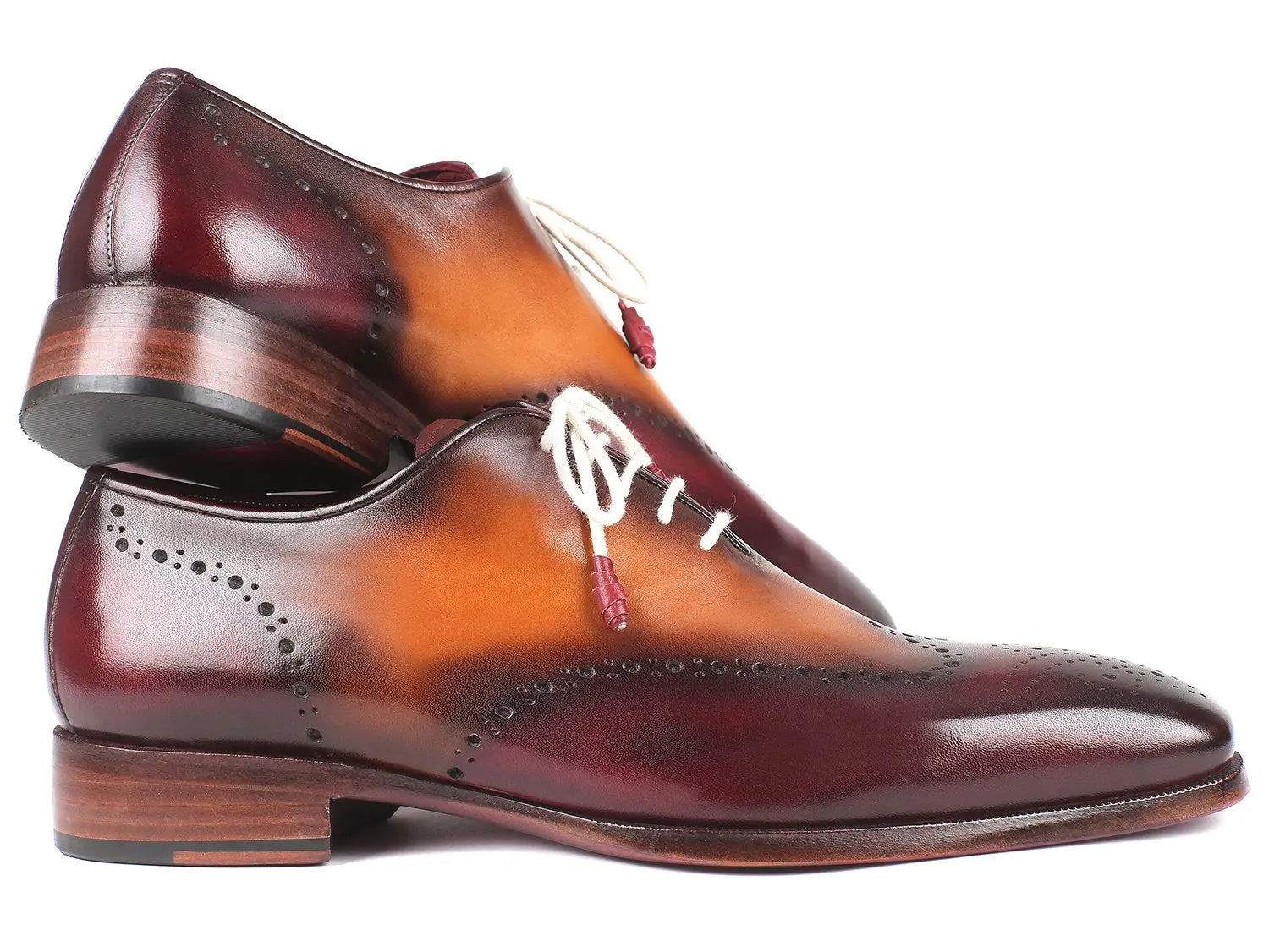 Paul Parkman Men's Bordeaux/Camel Wingtip Oxfords (ID#097BY30) PAUL PARKMAN