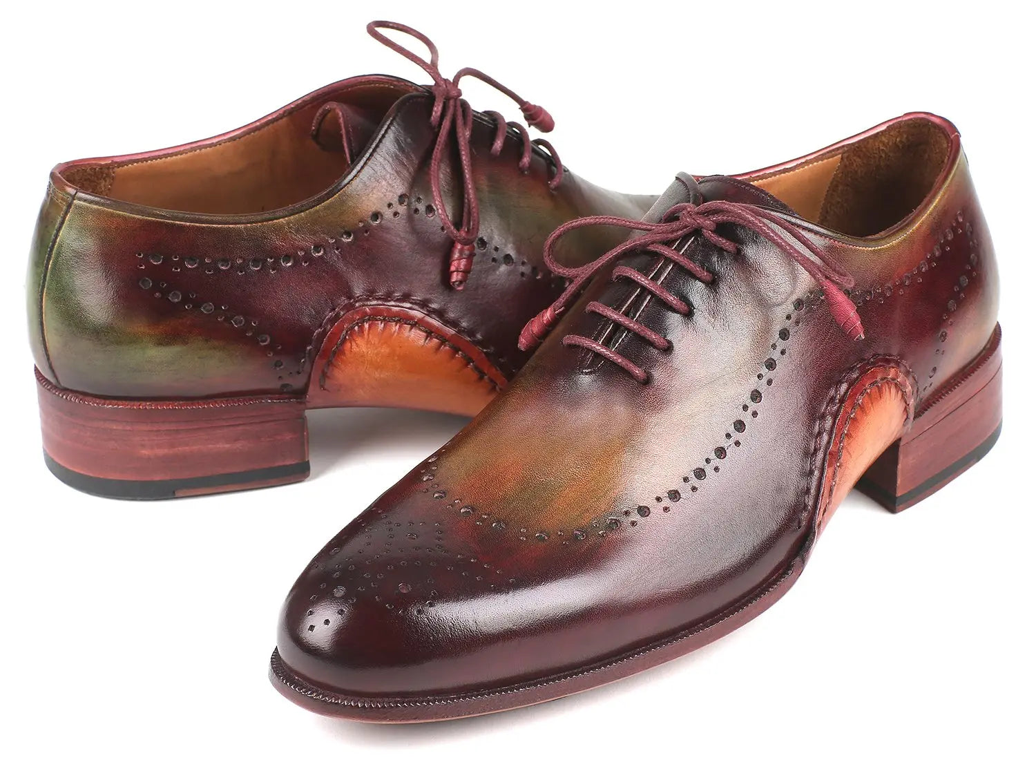 Paul Parkman Men's Green/Bordeaux Opanka Construction Oxfords (ID#726-GRE-BOR) PAUL PARKMAN