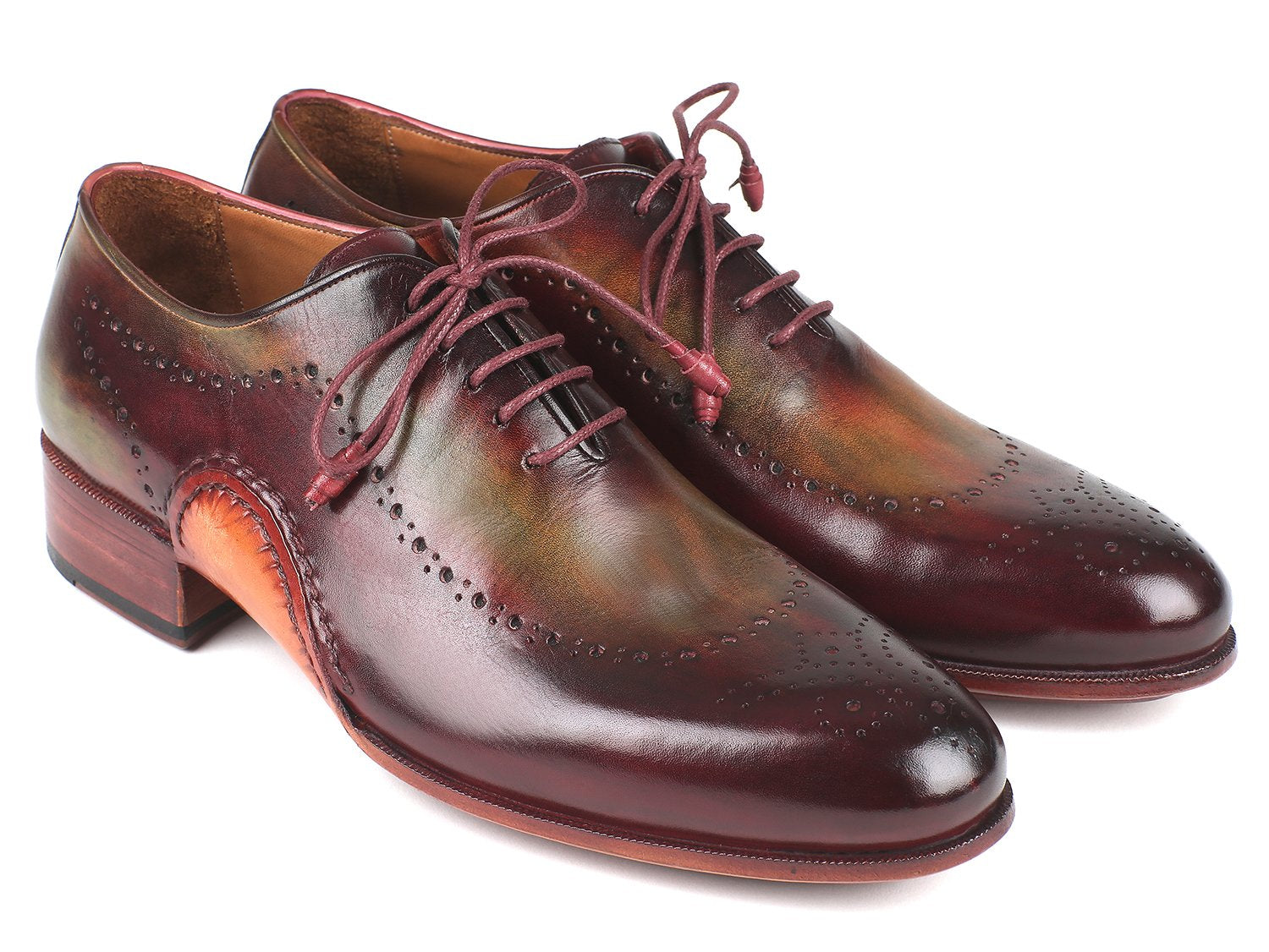 Paul Parkman Opanka Construction Green & Bordeaux Oxfords (ID#726-GRE-BOR) PAUL PARKMAN