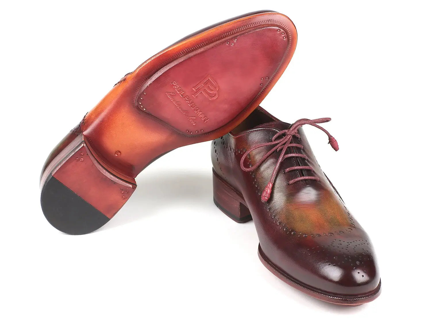 Paul Parkman Men's Green/Bordeaux Opanka Construction Oxfords (ID#726-GRE-BOR) PAUL PARKMAN