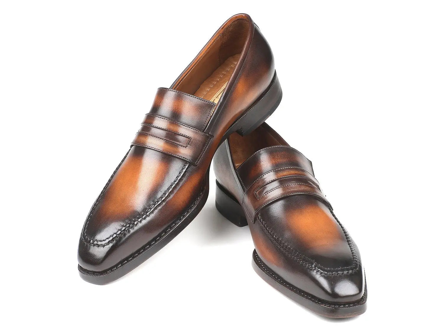 Paul Parkman Men's Brown Burnished Goodyear Welted Loafers (ID#36LFBRW) PAUL PARKMAN