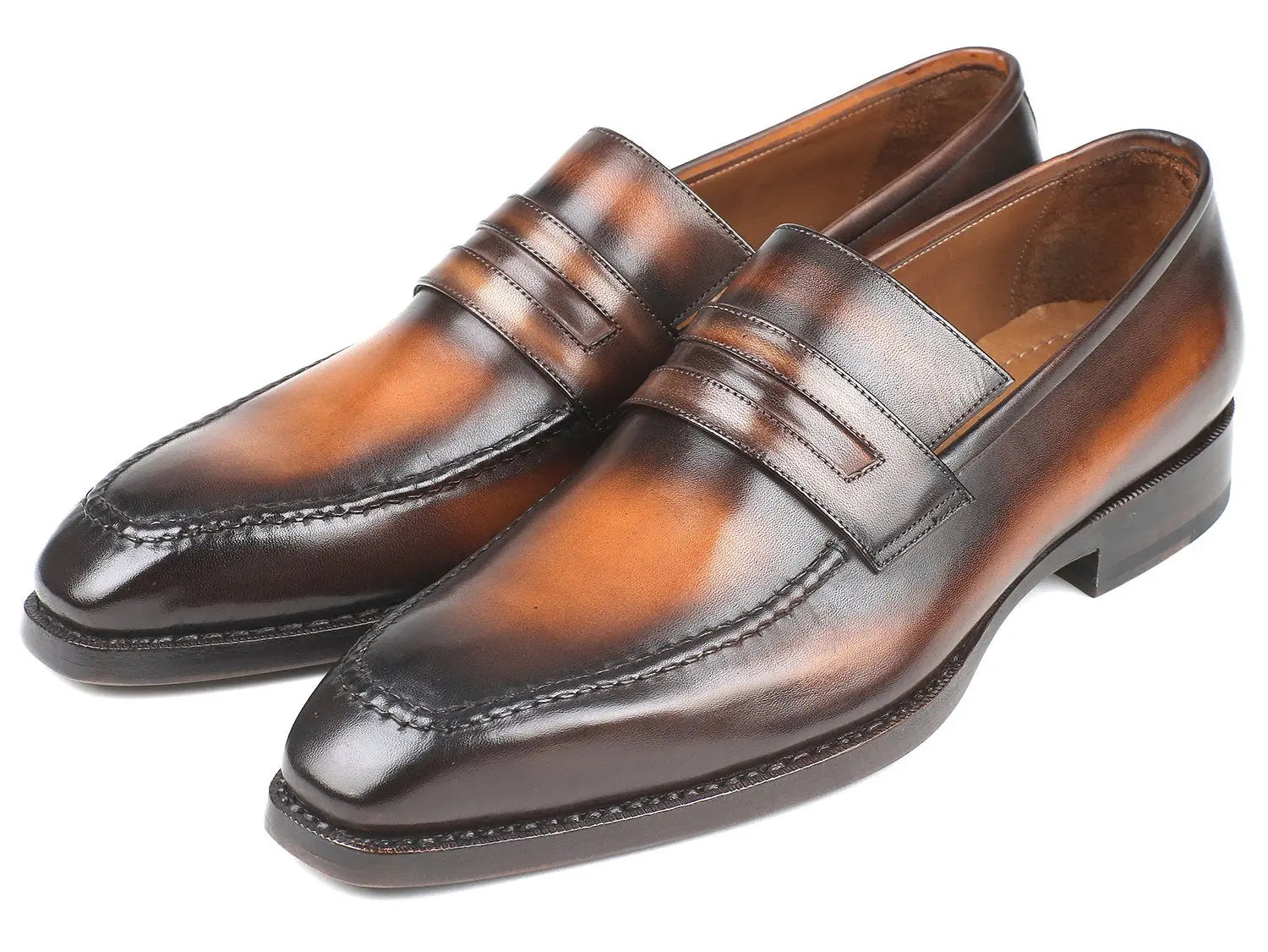 Paul Parkman Men's Brown Burnished Goodyear Welted Loafers (ID#36LFBRW) PAUL PARKMAN