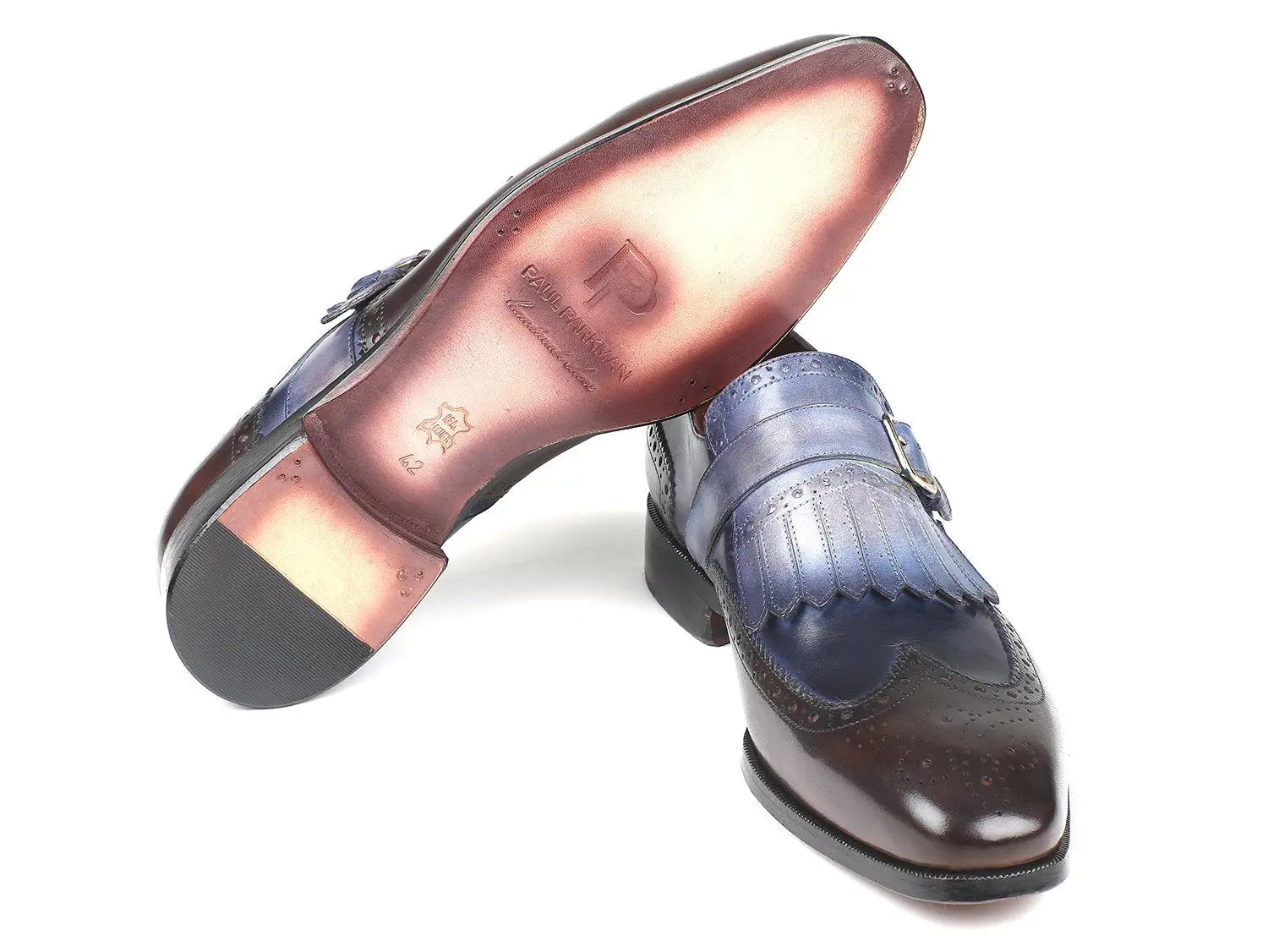 Paul Parkman Men's Blue/Brown Kiltie Monk strap Shoes (ID#52SL79) PAUL PARKMAN