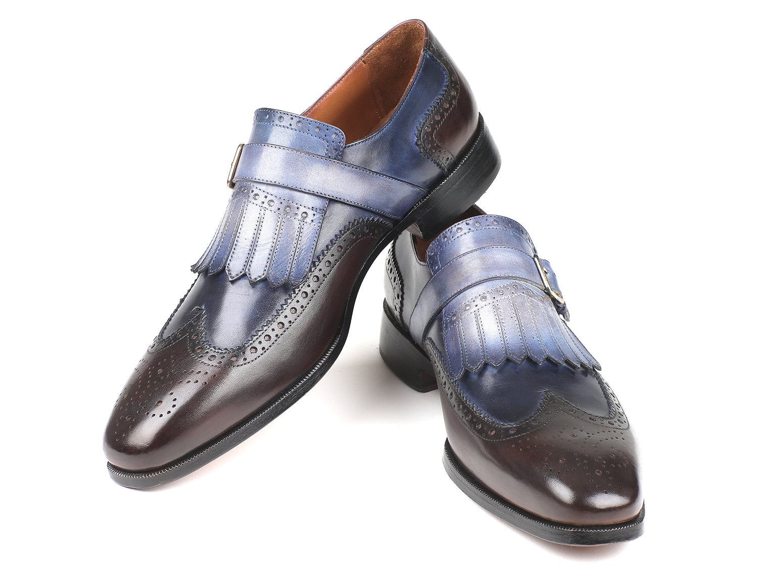 Paul Parkman Kiltie Monkstraps Blue & Brown (ID#52SL79) PAUL PARKMAN