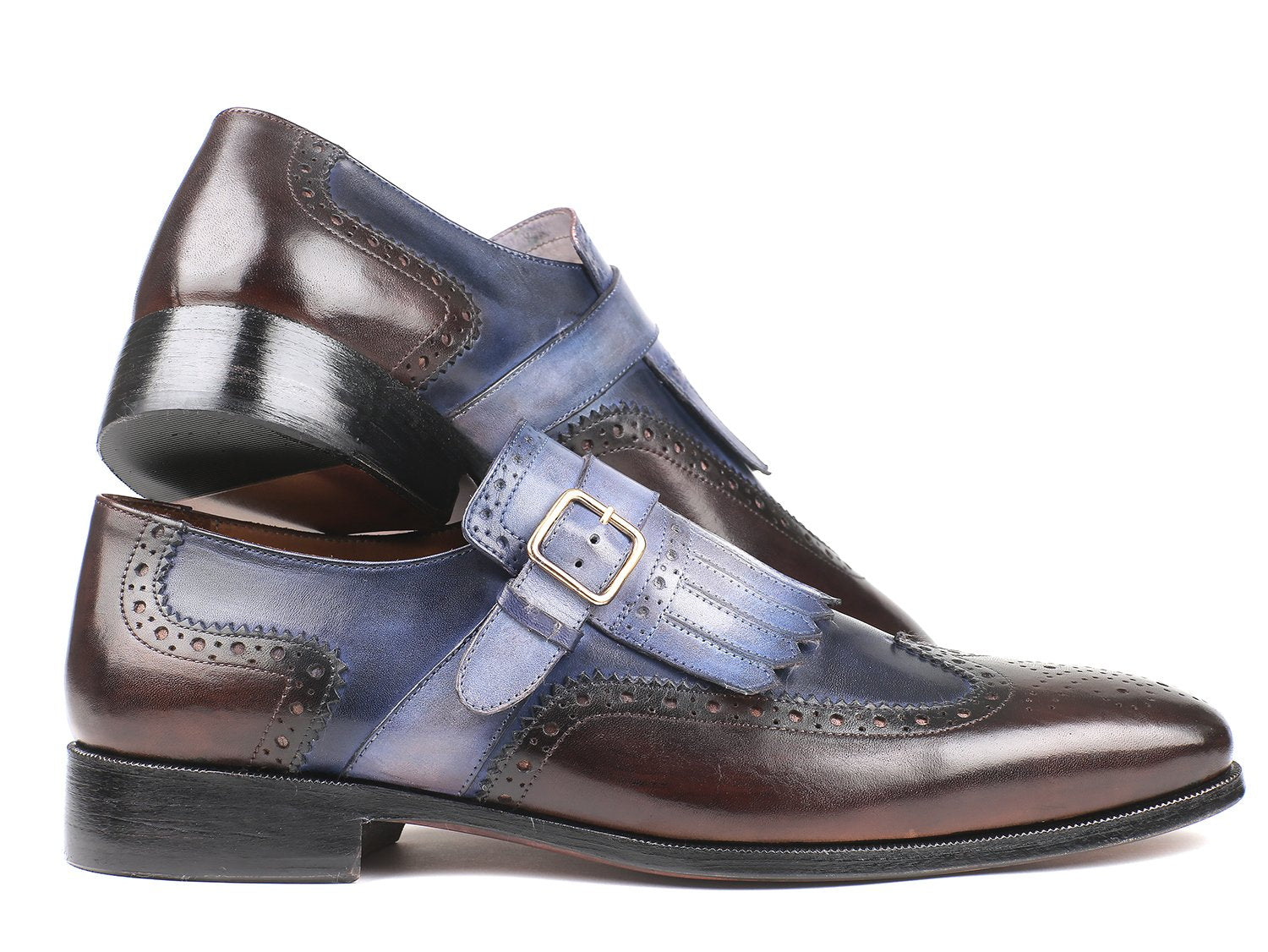 Paul Parkman Kiltie Monkstraps Blue & Brown (ID#52SL79) PAUL PARKMAN