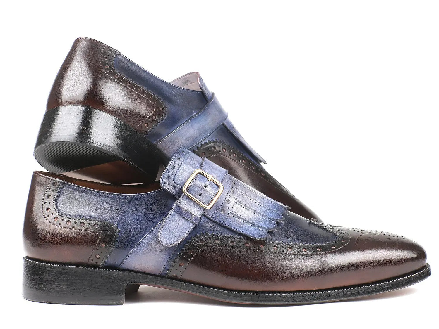 Paul Parkman Men's Blue/Brown Kiltie Monk strap Shoes (ID#52SL79) PAUL PARKMAN