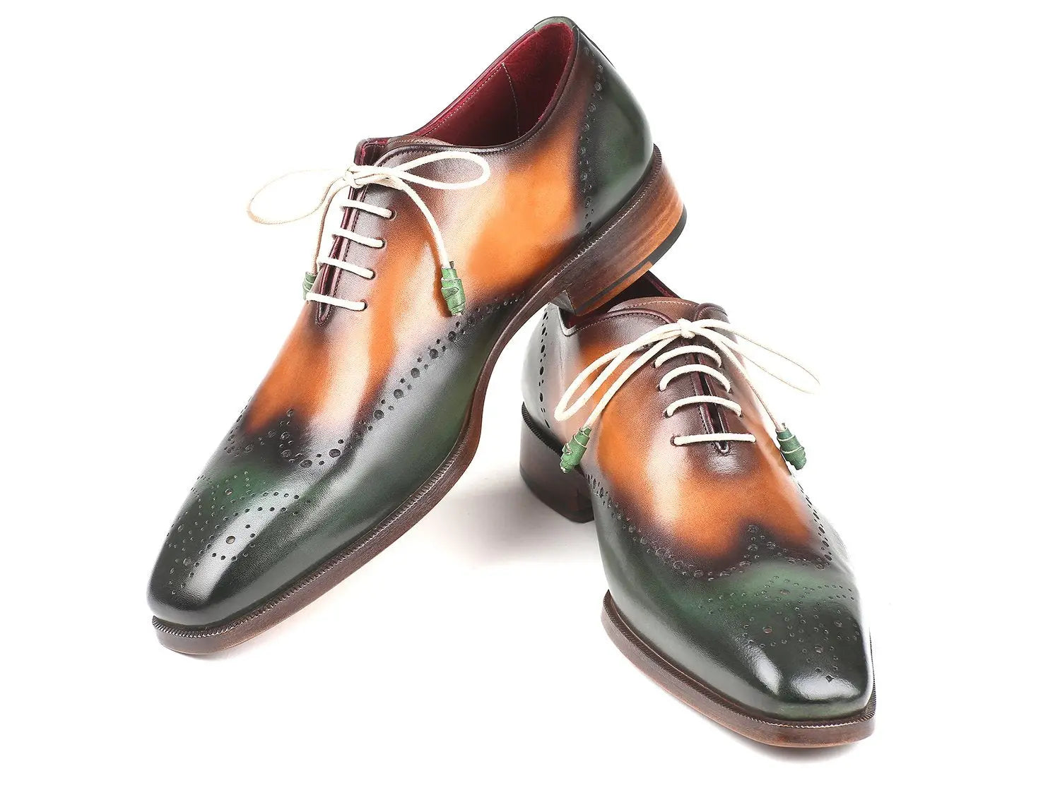 Paul Parkman Men's Green/Camel Wingtip Oxfords (ID#097GV22) PAUL PARKMAN