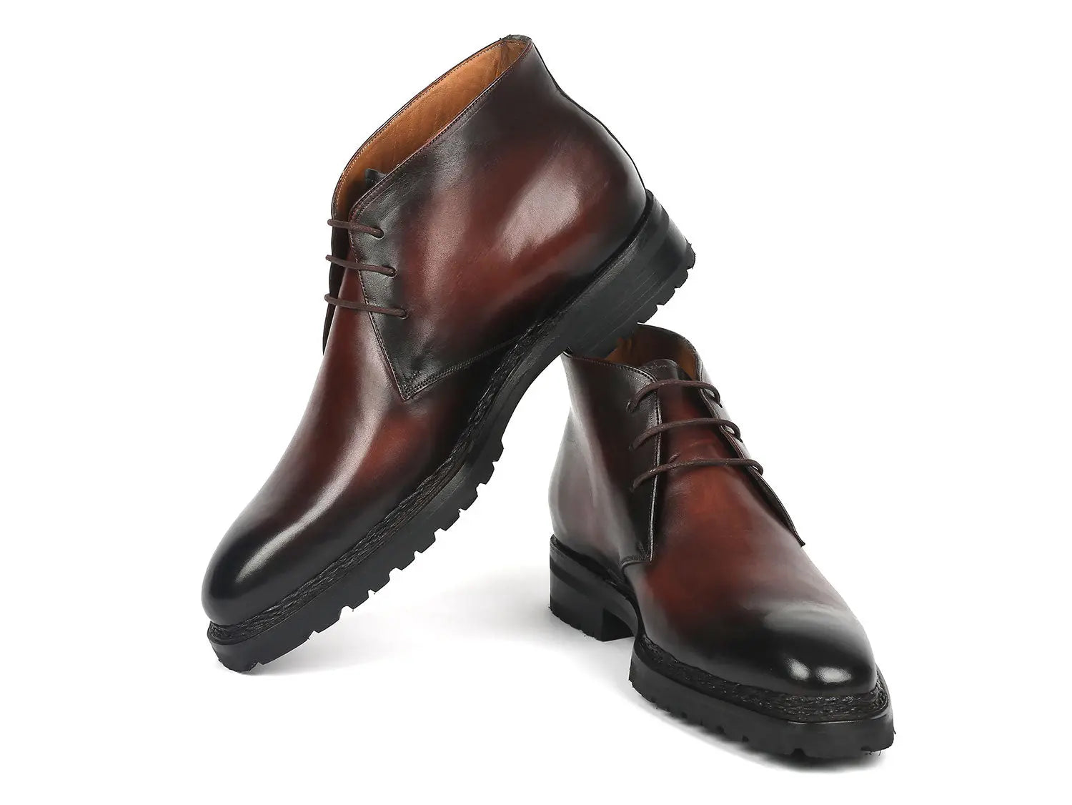 Paul Parkman Men's Brown Burnished Norwegian Welted Chukka Boots (ID#8504-BRW) PAUL PARKMAN