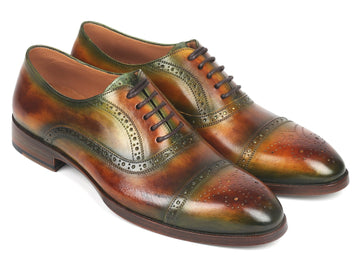 Paul Parkman Men's Cap Toe Oxfords Green & Brown (ID#266GB79)