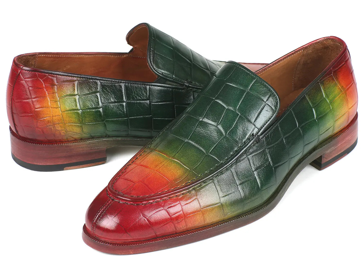 Paul Parkman Men's Multicolor Crocodile Embossed Calfskin Loafers (ID#7339-SPR) PAUL PARKMAN