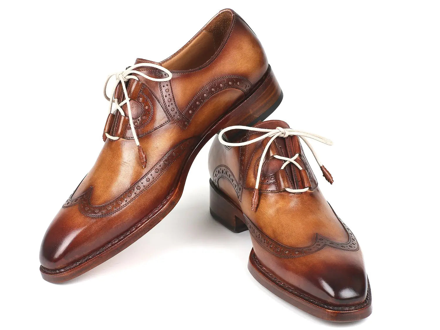 Paul Parkman Men' Brown/Camel Goodyear Welted Ghillie Lacing Wingtip Brogues (ID#2955-CML) PAUL PARKMAN