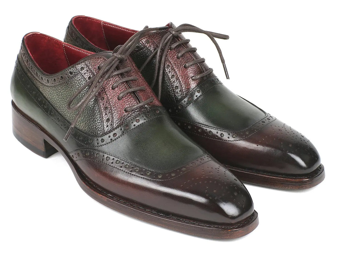 Paul Parkman Men's Brown/Green Goodyear Welted Oxfords (ID#BW926GR) PAUL PARKMAN