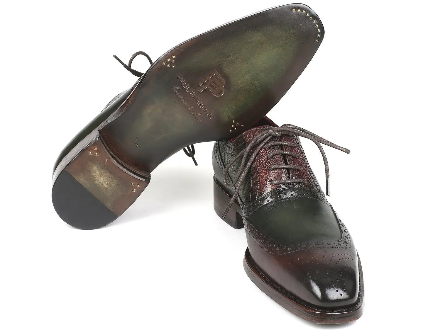 Paul Parkman Men's Brown/Green Goodyear Welted Oxfords (ID#BW926GR) PAUL PARKMAN