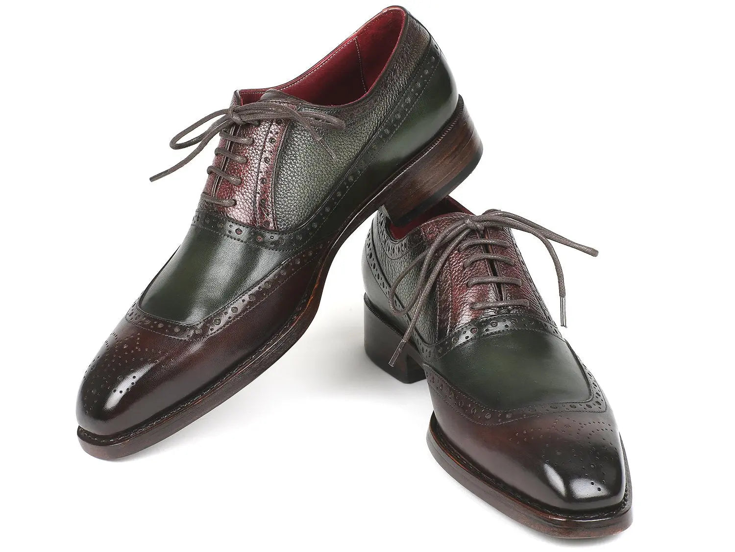 Paul Parkman Men's Brown/Green Goodyear Welted Oxfords (ID#BW926GR) PAUL PARKMAN
