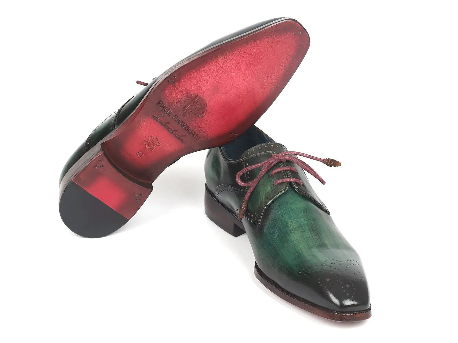 Paul Parkman Men's Green Medallion Toe Derby Shoes (ID#6584-GRN) PAUL PARKMAN