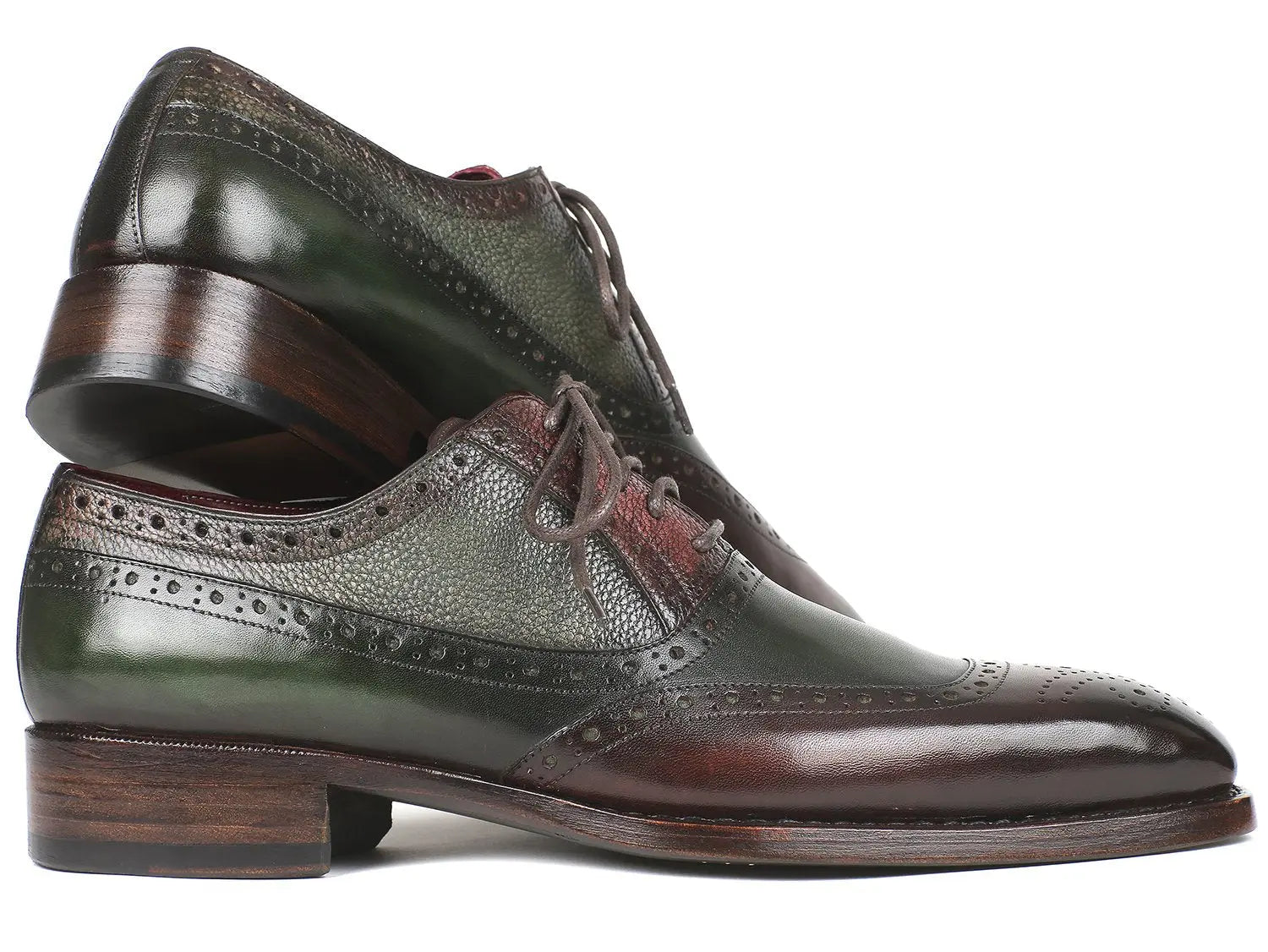 Paul Parkman Men's Brown/Green Goodyear Welted Oxfords (ID#BW926GR) PAUL PARKMAN