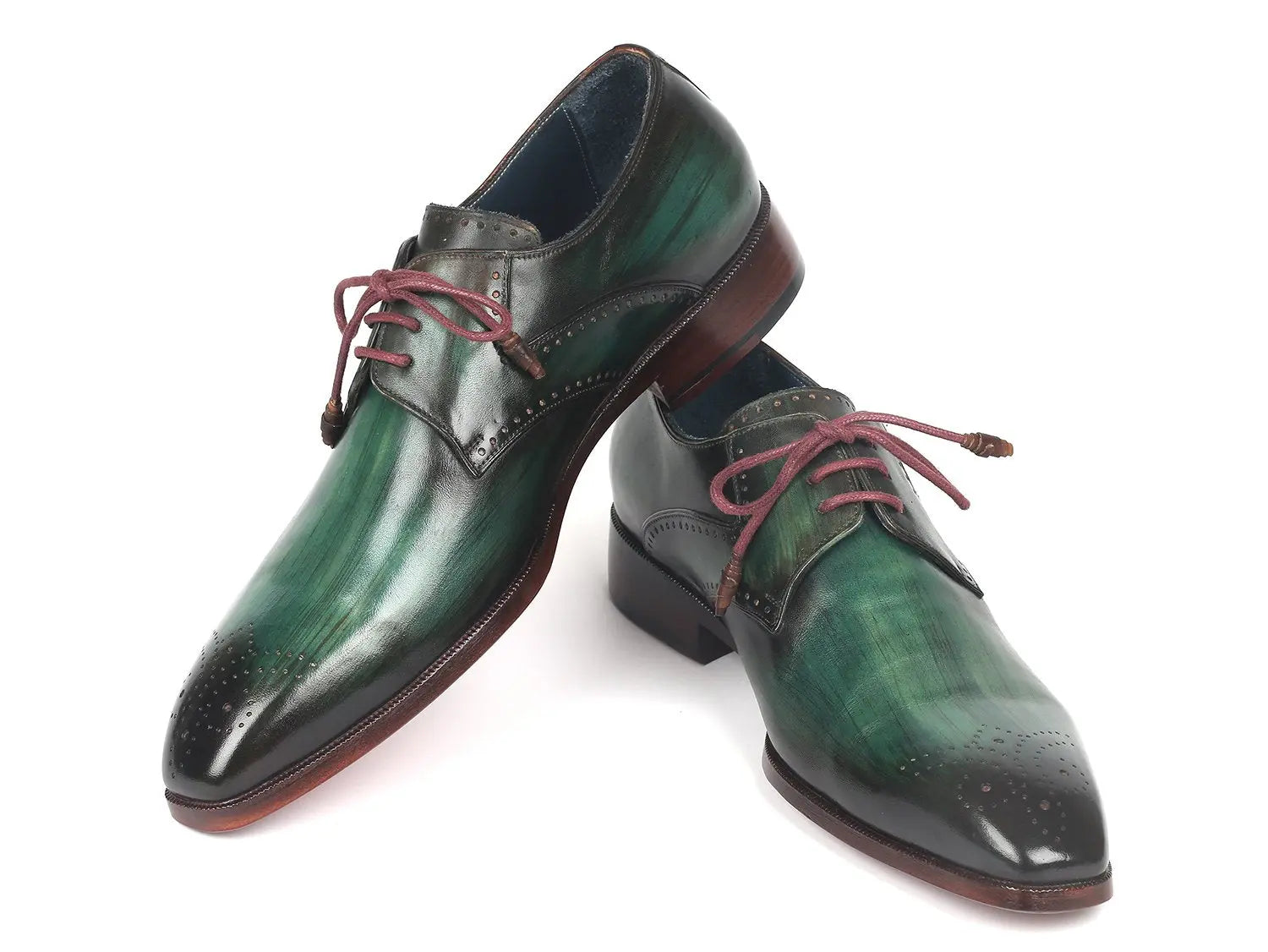 Paul Parkman Men's Green Medallion Toe Derby Shoes (ID#6584-GRN) PAUL PARKMAN