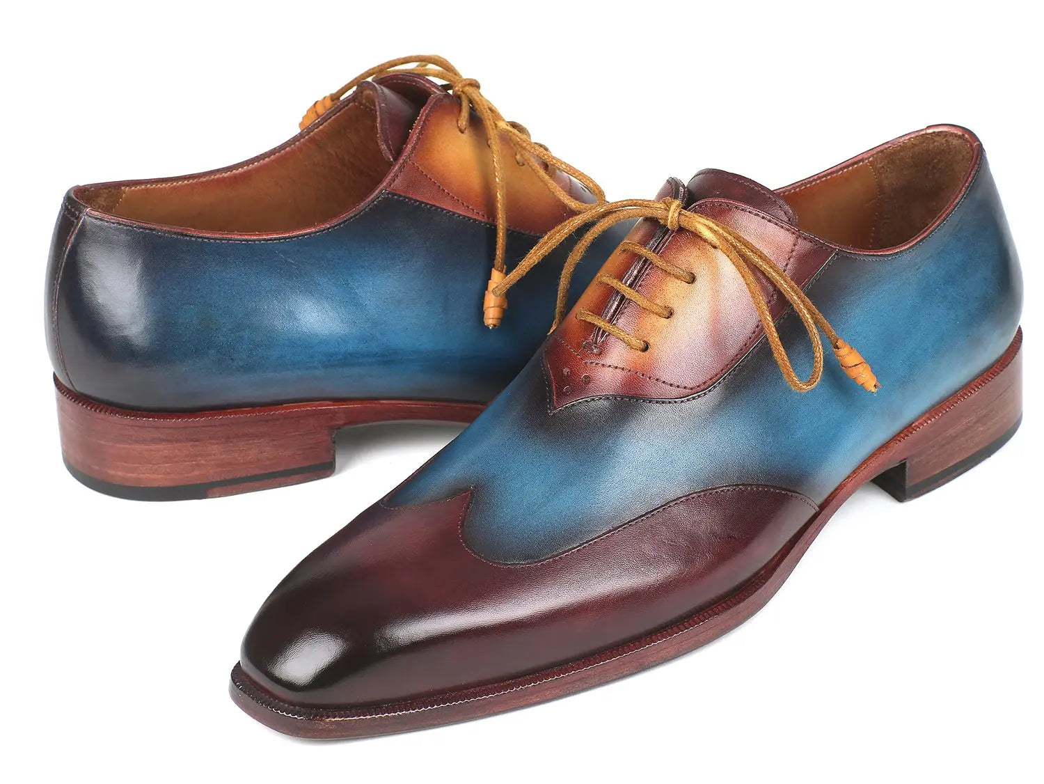 Paul Parkman Men's Three Tone Bordeaux/Blue/Camel Genuine Leather Wingtip Oxfords (ID#AL3249TU) PAUL PARKMAN