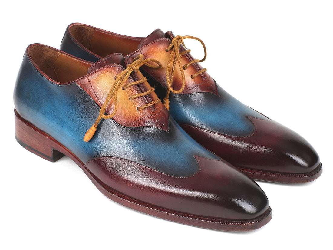 Paul Parkman Three Tone Wingtip Oxfords Bordeaux & Blue & Camel (ID#AL3249TU) PAUL PARKMAN