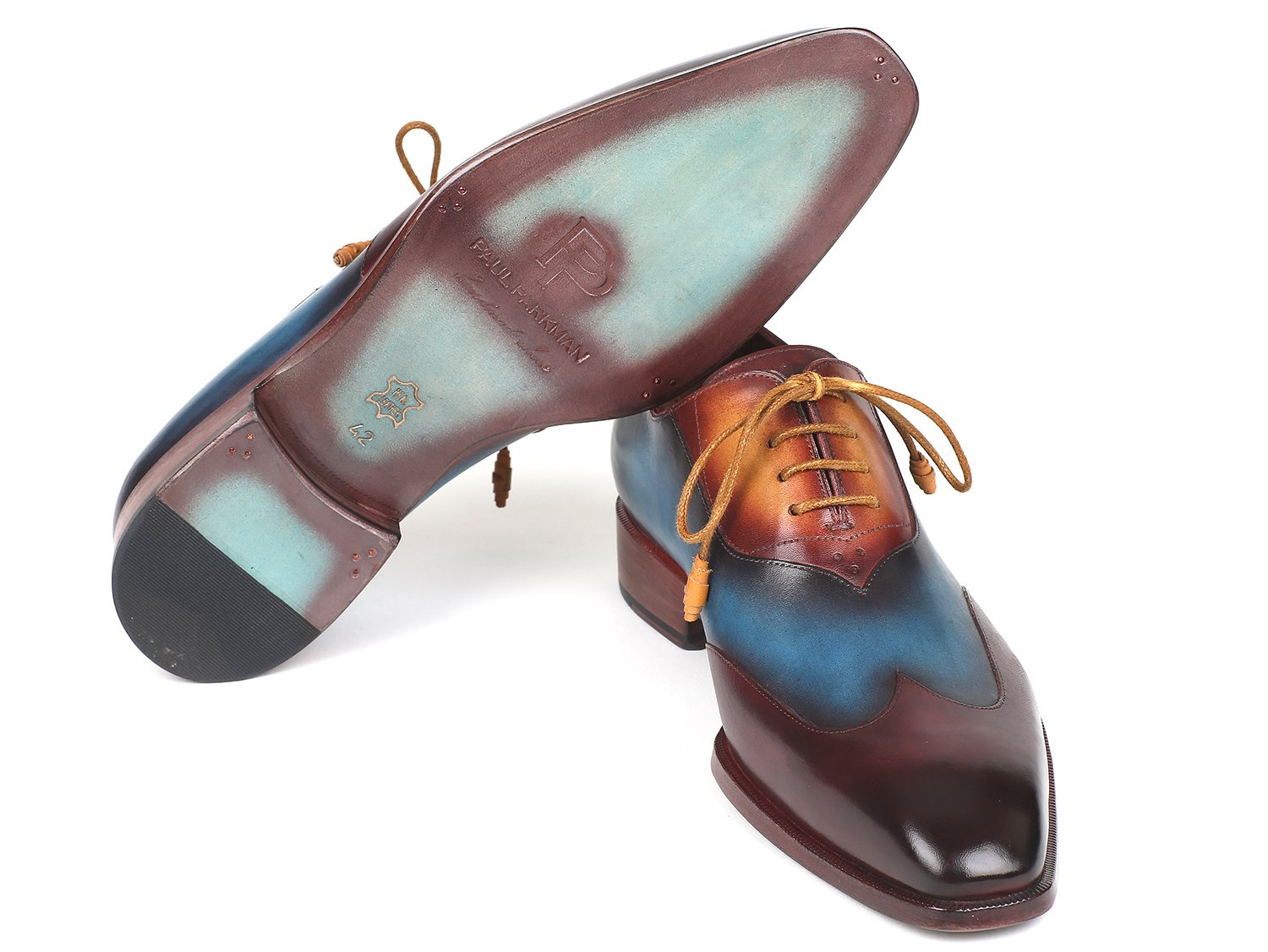 Paul Parkman Three Tone Wingtip Oxfords Bordeaux & Blue & Camel (ID#AL3249TU) PAUL PARKMAN