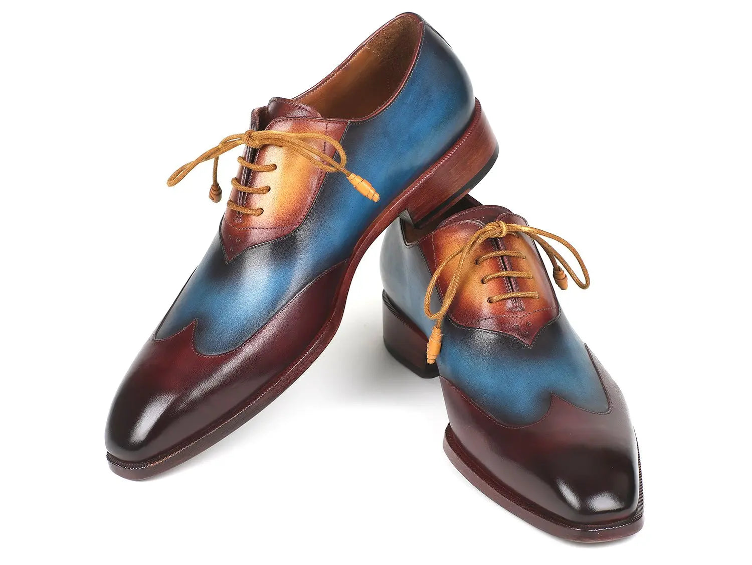 Paul Parkman Men's Three Tone Bordeaux/Blue/Camel Genuine Leather Wingtip Oxfords (ID#AL3249TU) PAUL PARKMAN