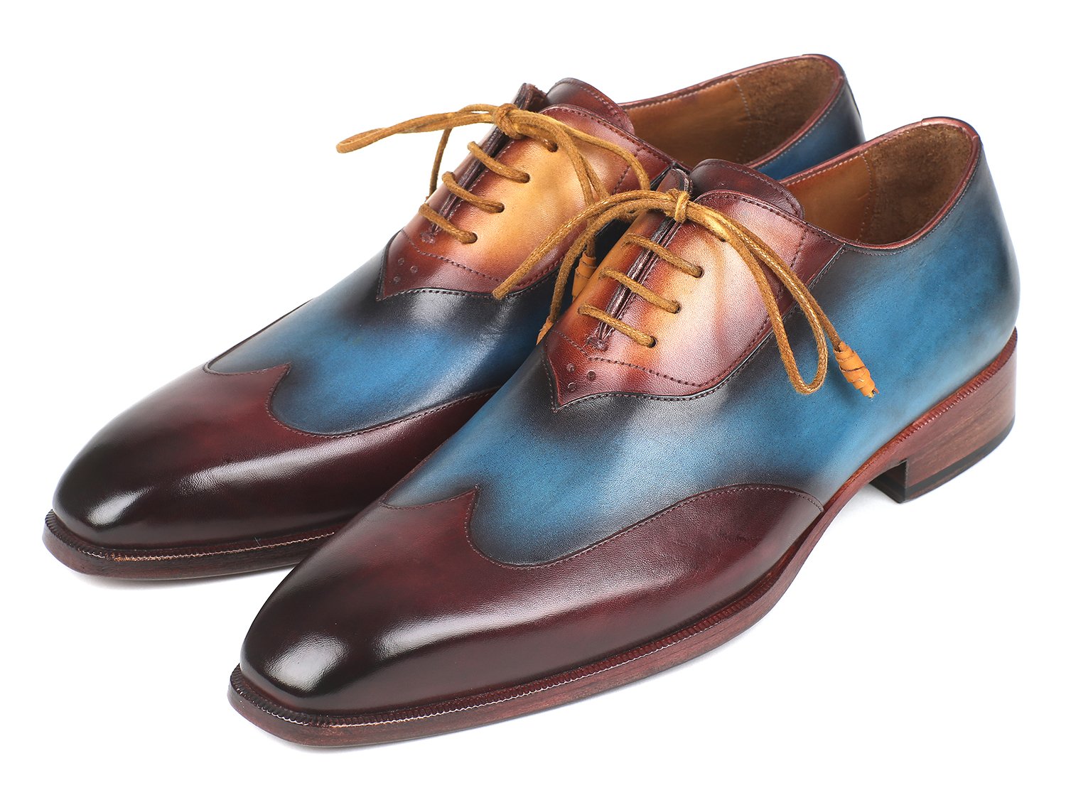 Paul Parkman Three Tone Wingtip Oxfords Bordeaux & Blue & Camel (ID#AL3249TU) PAUL PARKMAN