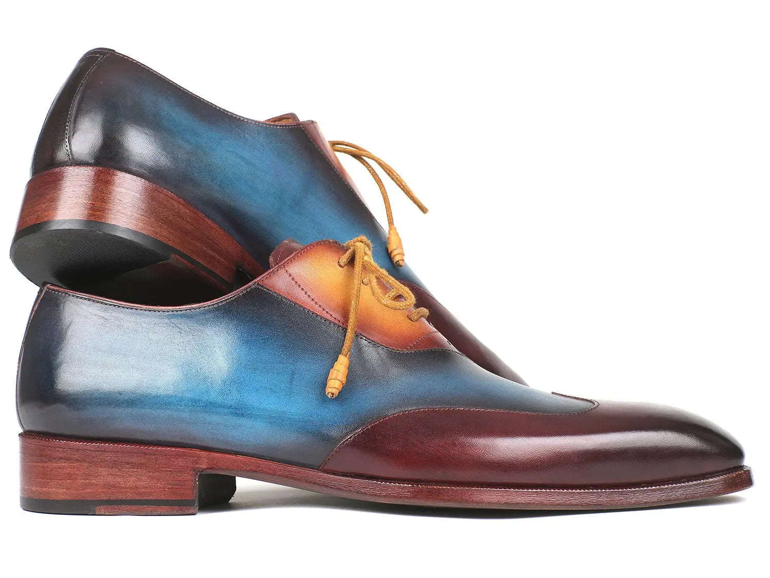 Paul Parkman Men's Three Tone Bordeaux/Blue/Camel Genuine Leather Wingtip Oxfords (ID#AL3249TU) PAUL PARKMAN