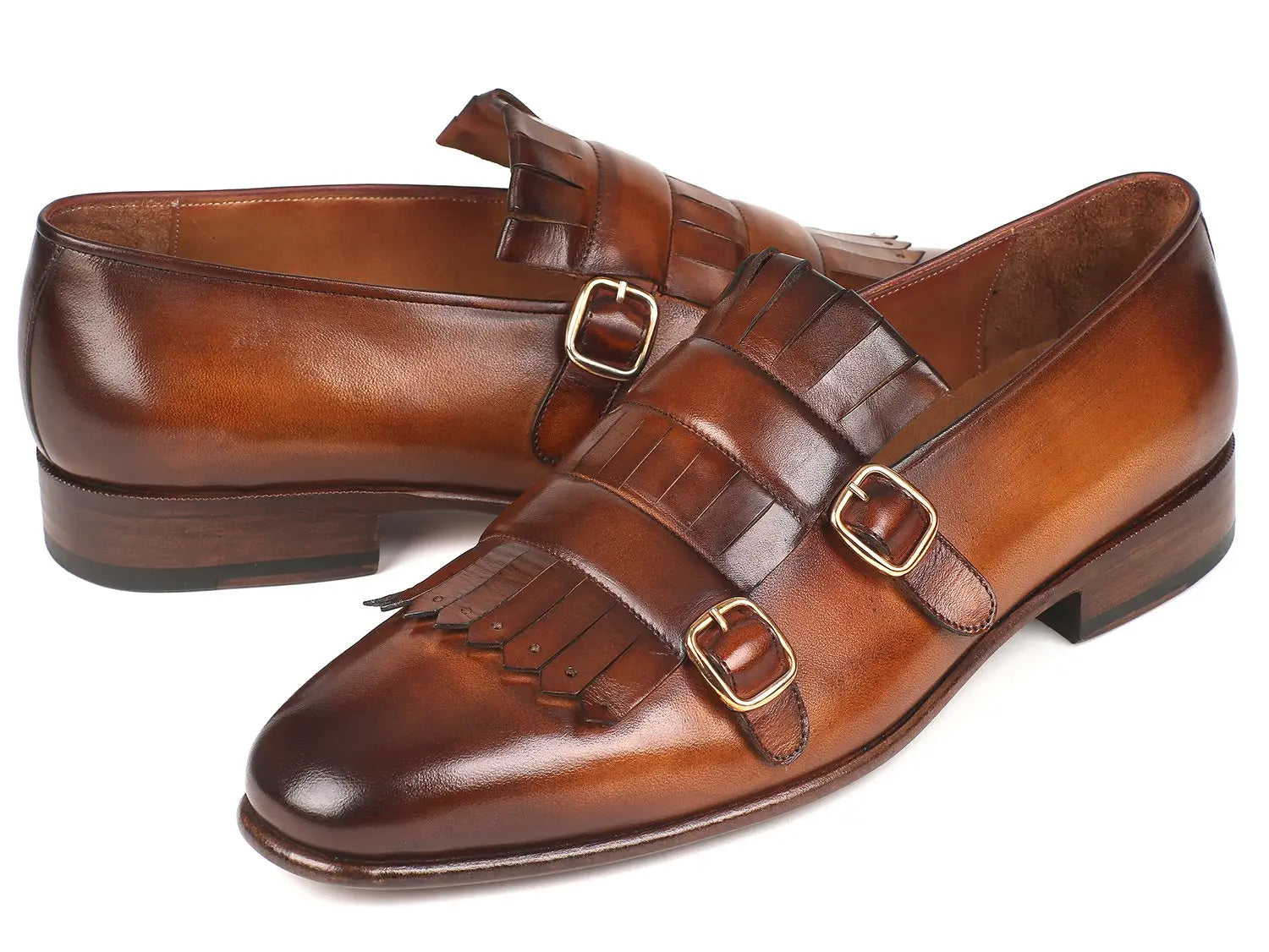 Paul Parkman Men's Brown Kiltie Double Monk strap Shoes (ID#ST37VF) PAUL PARKMAN