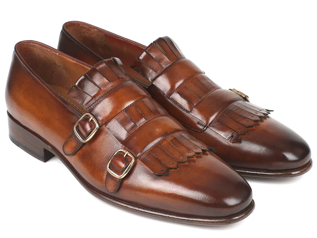 Paul Parkman Men's Brown Kiltie Double Monk strap Shoes (ID#ST37VF) PAUL PARKMAN
