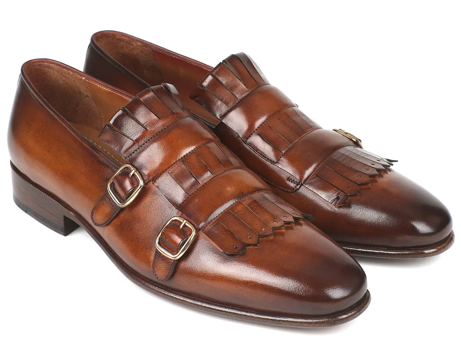 Paul Parkman Men's Brown Kiltie Double Monk strap Shoes (ID#ST37VF) PAUL PARKMAN