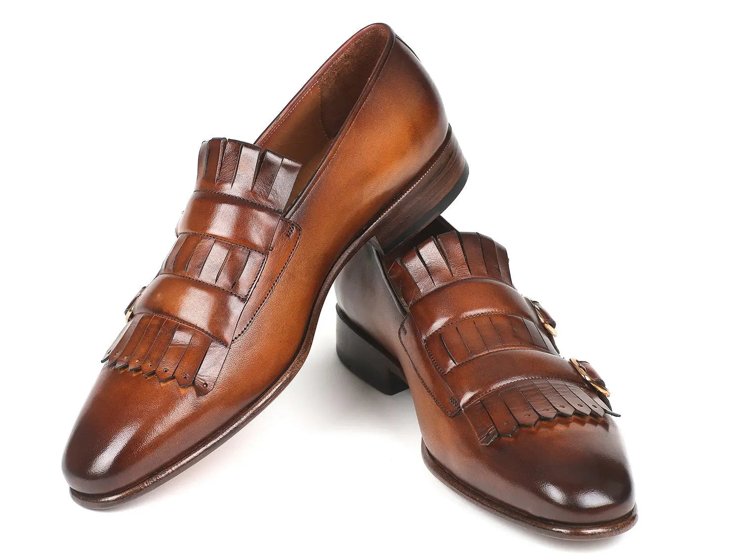Paul Parkman Men's Brown Kiltie Double Monk strap Shoes (ID#ST37VF) PAUL PARKMAN