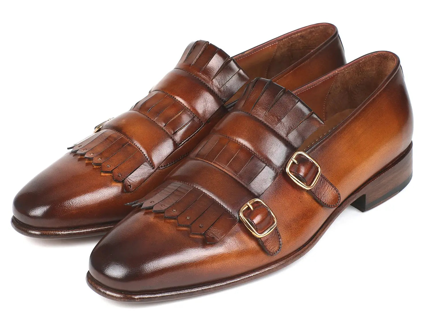Paul Parkman Men's Brown Kiltie Double Monk strap Shoes (ID#ST37VF) PAUL PARKMAN