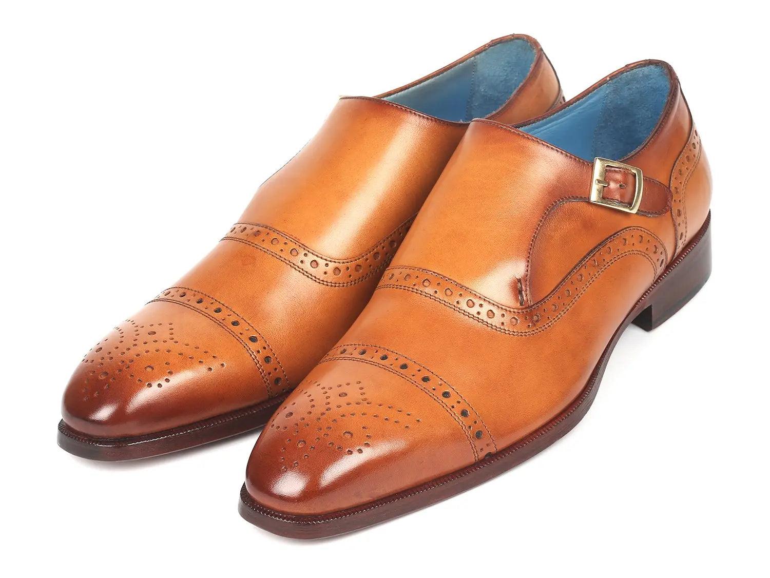 Paul Parkman Men's Cognac Cap Toe Monk strap Shoes (ID#65CGN97) PAUL PARKMAN