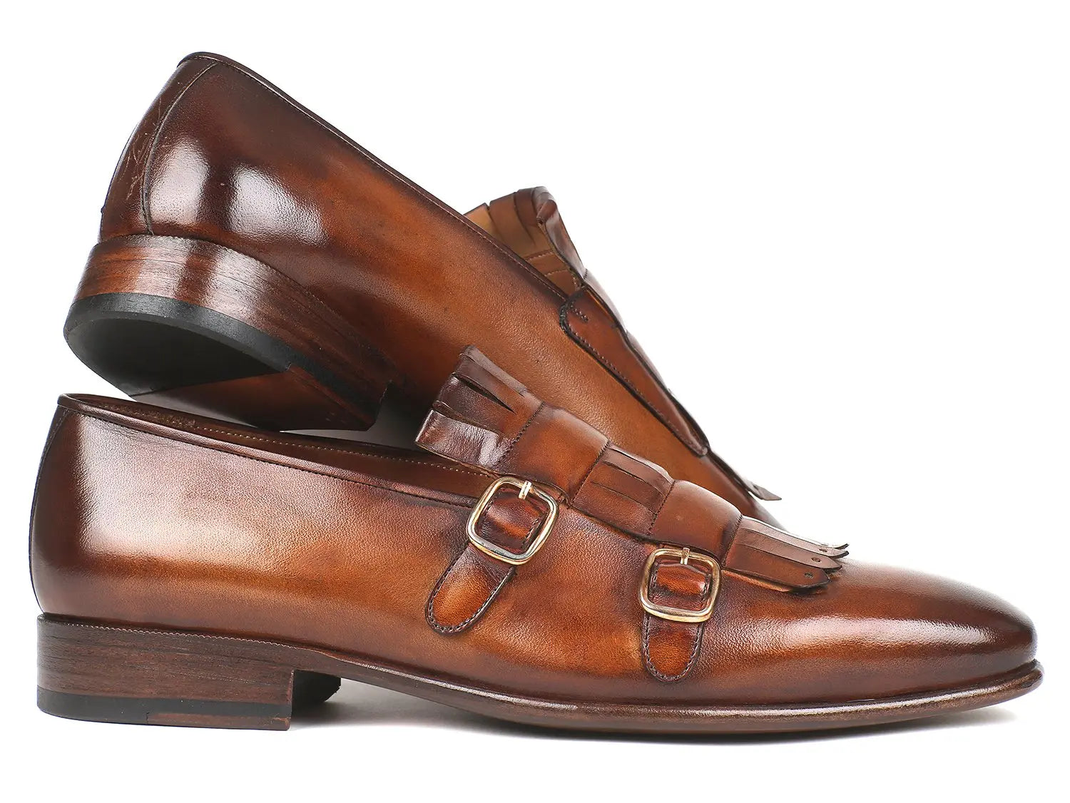 Paul Parkman Men's Brown Kiltie Double Monk strap Shoes (ID#ST37VF) PAUL PARKMAN