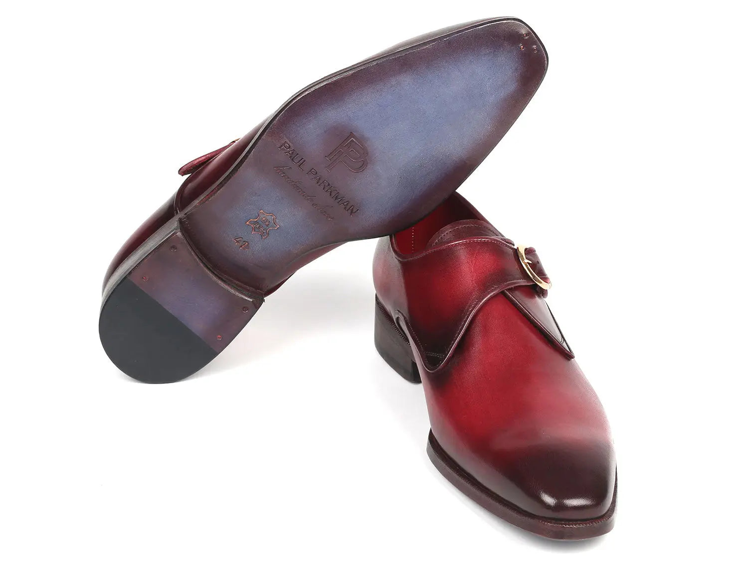 Paul Parkman Men's Burgundy Genuine Leather Single Monk strap Shoes (ID#DW984P) PAUL PARKMAN