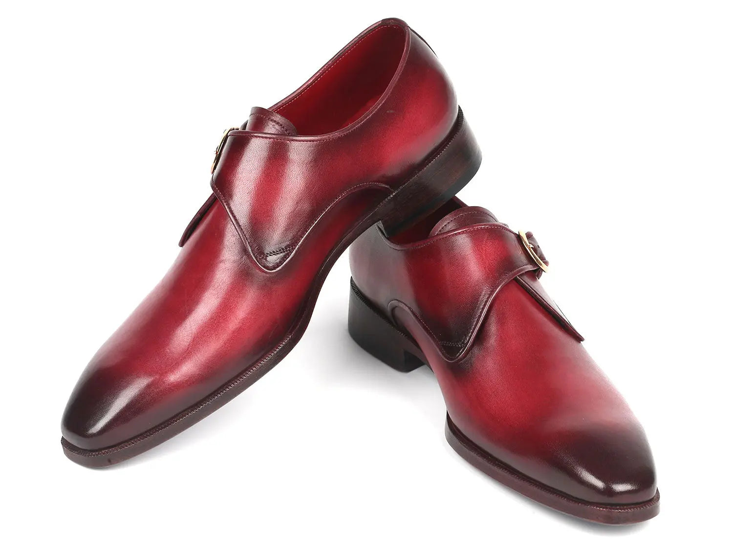 Paul Parkman Men's Burgundy Genuine Leather Single Monk strap Shoes (ID#DW984P) PAUL PARKMAN