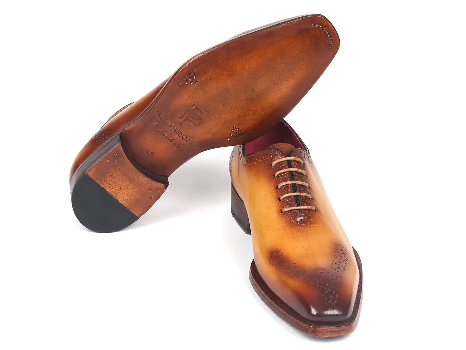 Paul Parkman Men's Camel Goodyear Welted Punched Oxfords (ID#7614-CML) PAUL PARKMAN