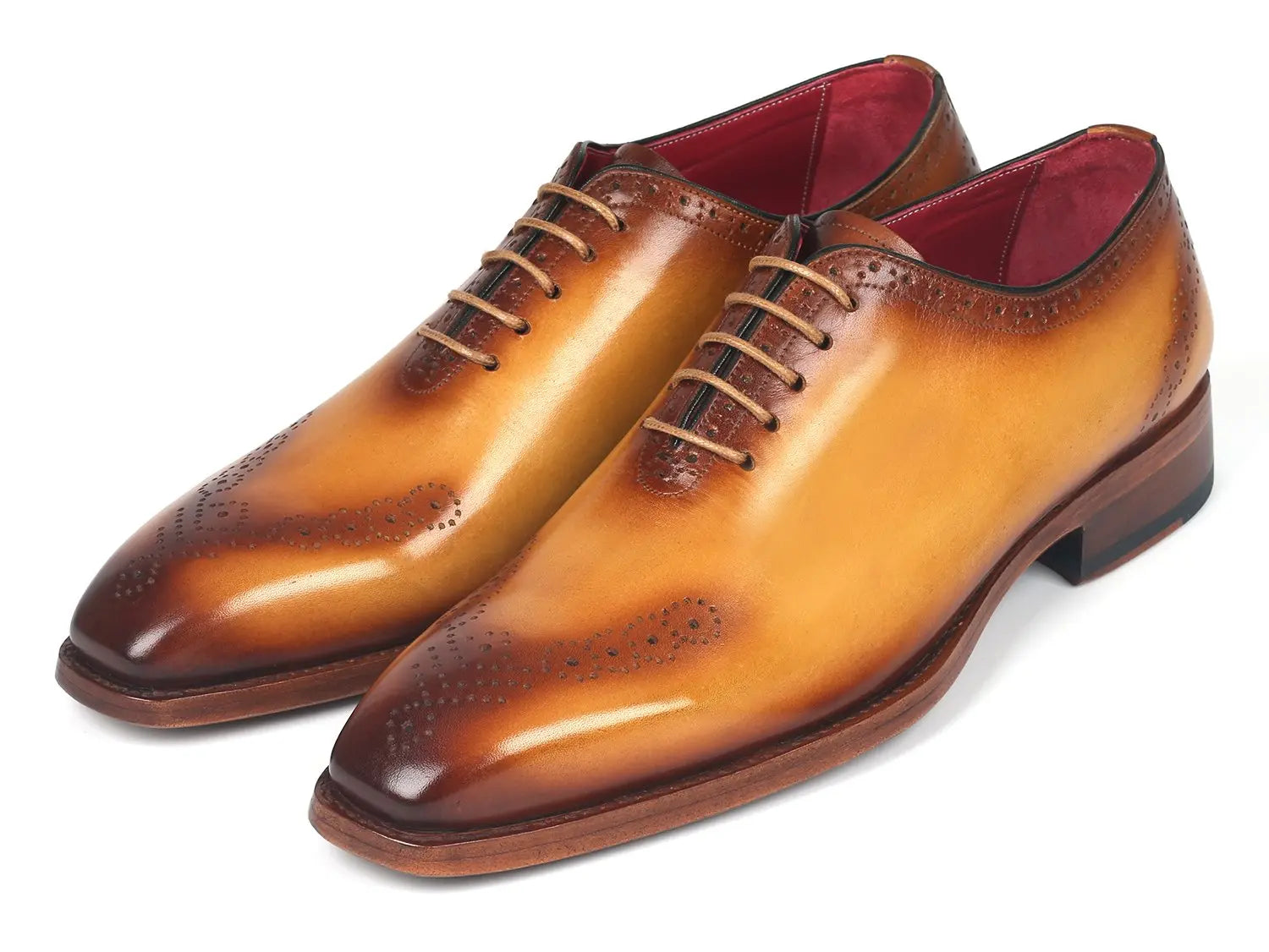Paul Parkman Men's Camel Goodyear Welted Punched Oxfords (ID#7614-CML) PAUL PARKMAN