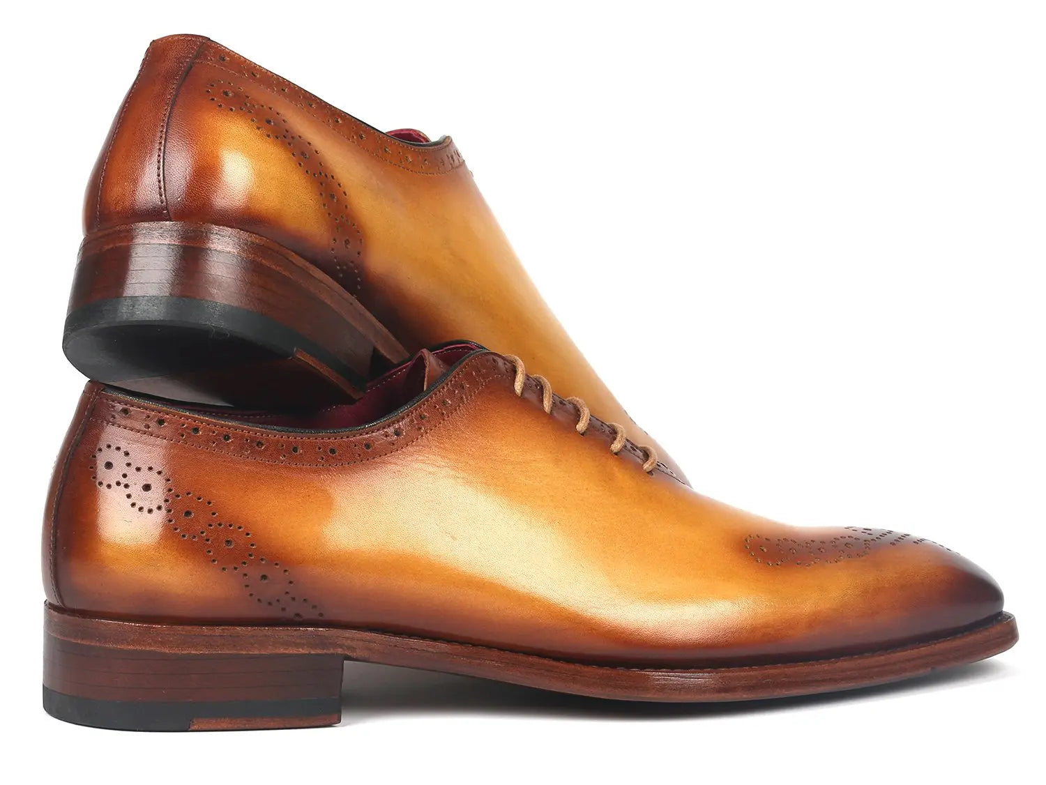 Paul Parkman Men's Camel Goodyear Welted Punched Oxfords (ID#7614-CML) PAUL PARKMAN