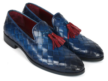 Paul Parkman Men's Big Braided Tassel Loafers Blue (ID#6623-BLU)