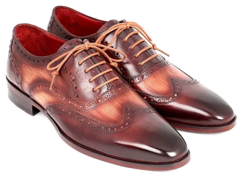 Paul Parkman Men's Two Tone Camel/Bordeaux Wingtip Oxfords (ID#PP22TX54) PAUL PARKMAN