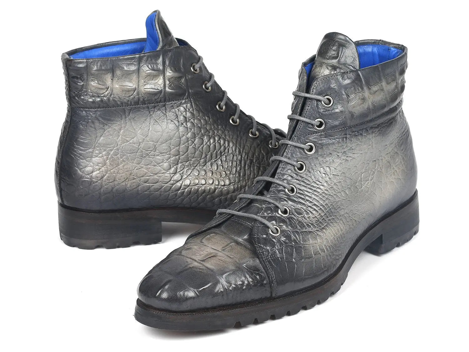 Paul Parkman Men's Gray Crocodile Embossed Genuine Leather Boots (ID#12811-GRY) PAUL PARKMAN