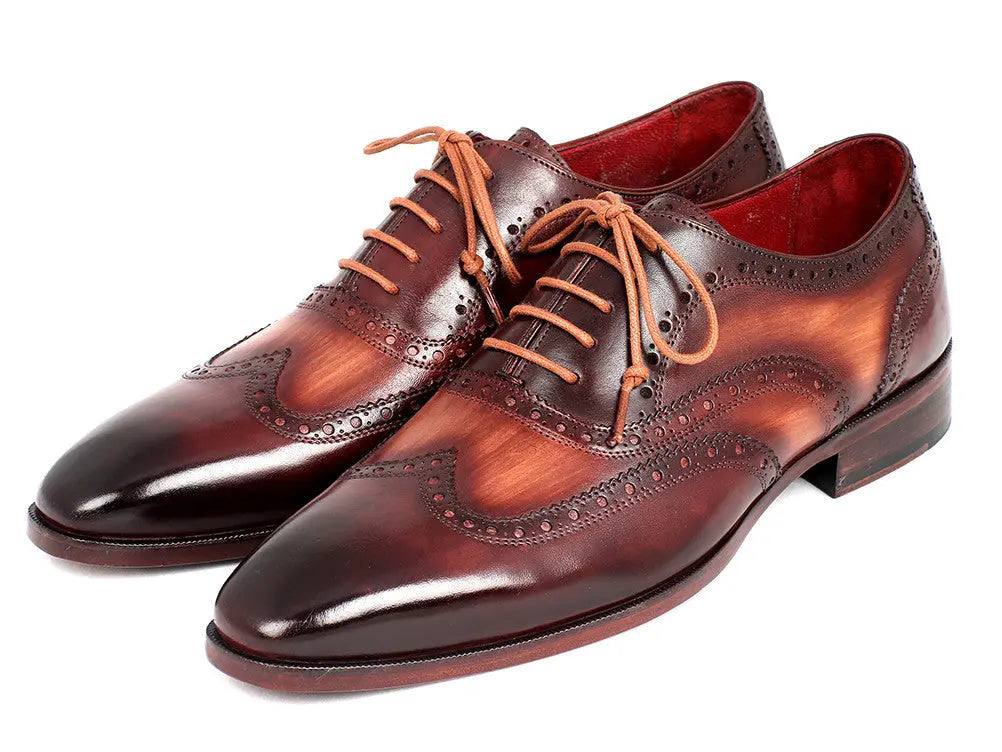 Paul Parkman Men's Two Tone Camel/Bordeaux Wingtip Oxfords (ID#PP22TX54) PAUL PARKMAN