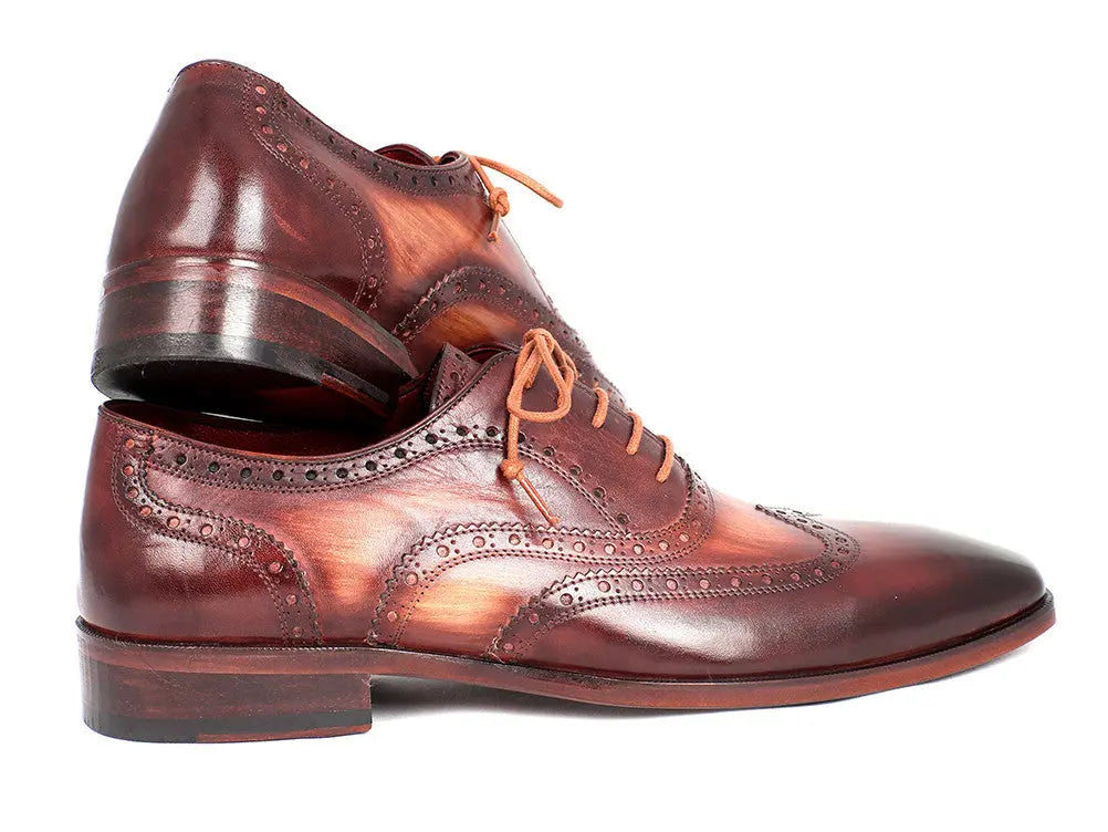 Paul Parkman Men's Two Tone Camel/Bordeaux Wingtip Oxfords (ID#PP22TX54) PAUL PARKMAN