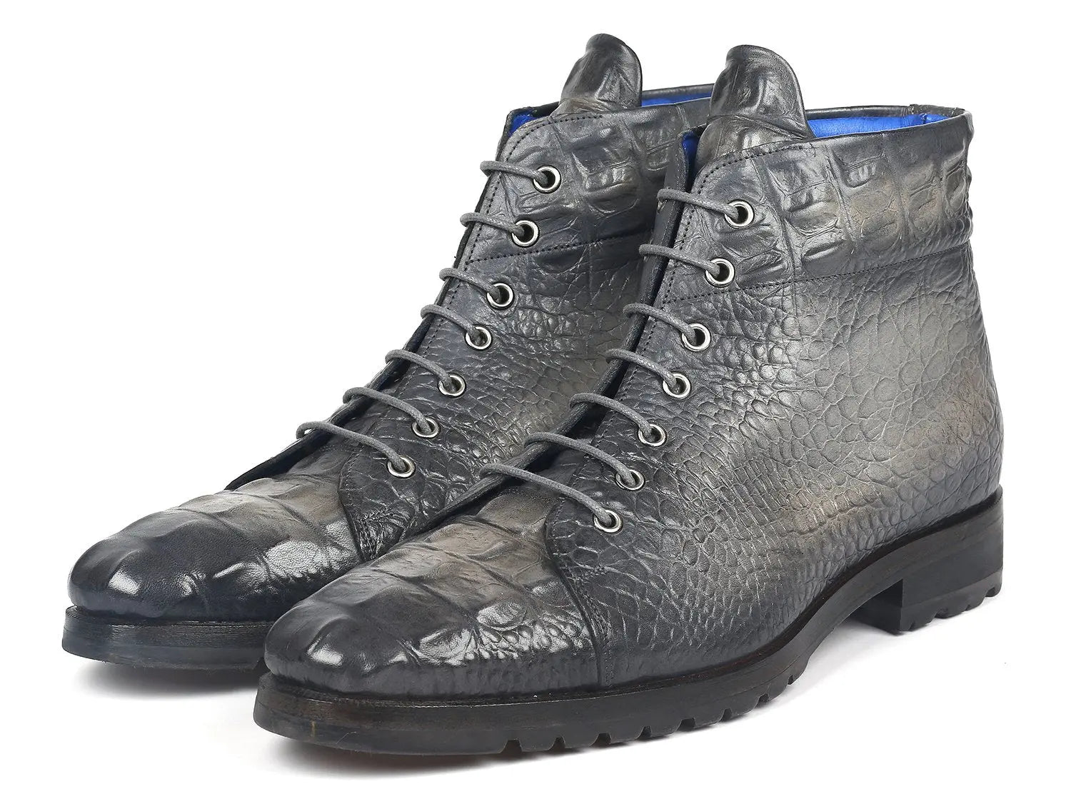 Paul Parkman Men's Gray Crocodile Embossed Genuine Leather Boots (ID#12811-GRY) PAUL PARKMAN