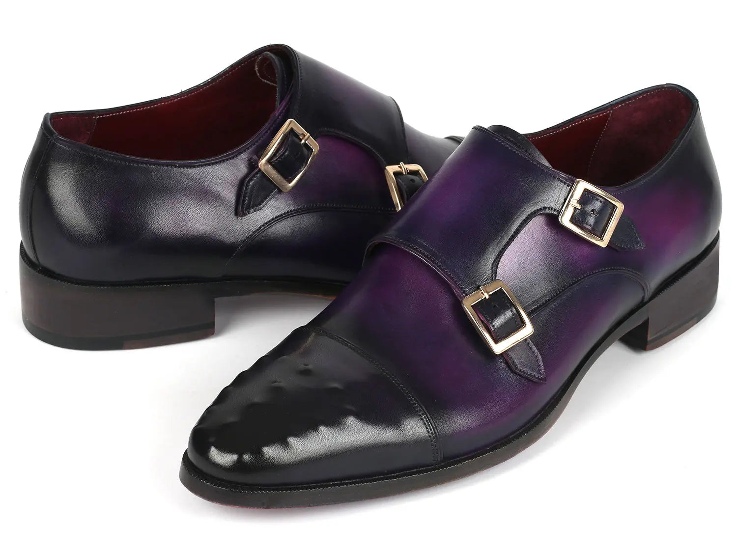 Paul Parkman Men's Purple Studded Cap Toe Monk strap Shoes (ID#047-PRP) PAUL PARKMAN