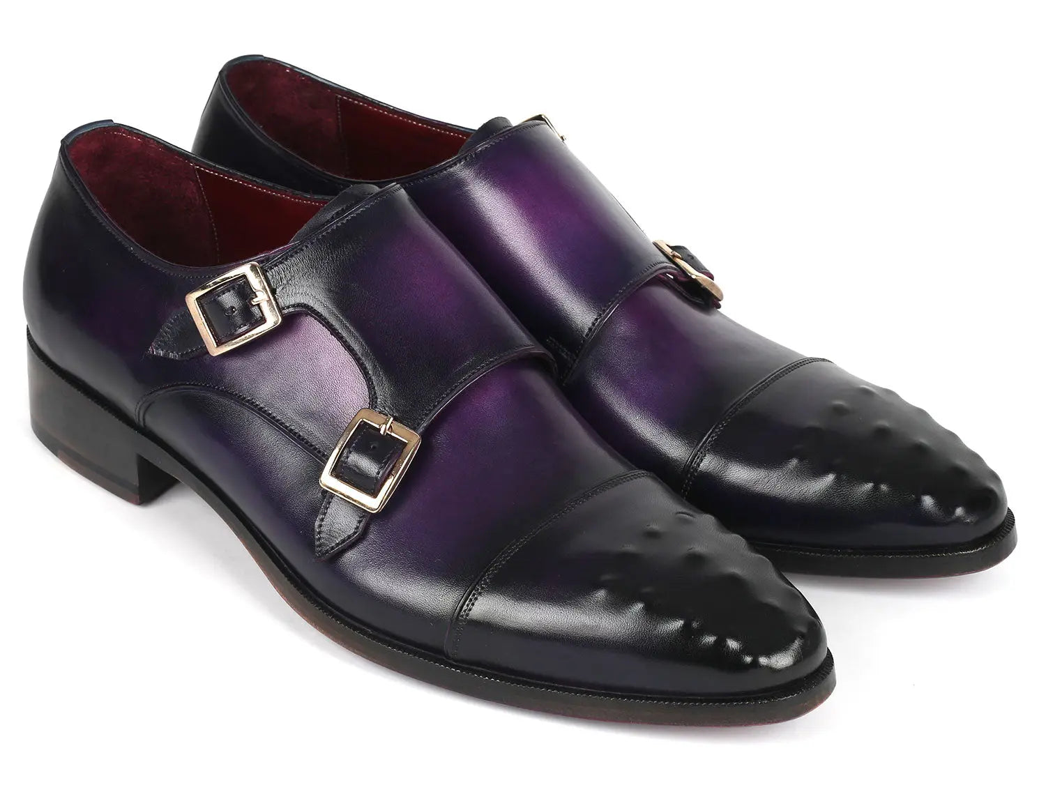 Paul Parkman Men's Studded Cap Toe Monkstraps Purple (ID#047-PRP) PAUL PARKMAN