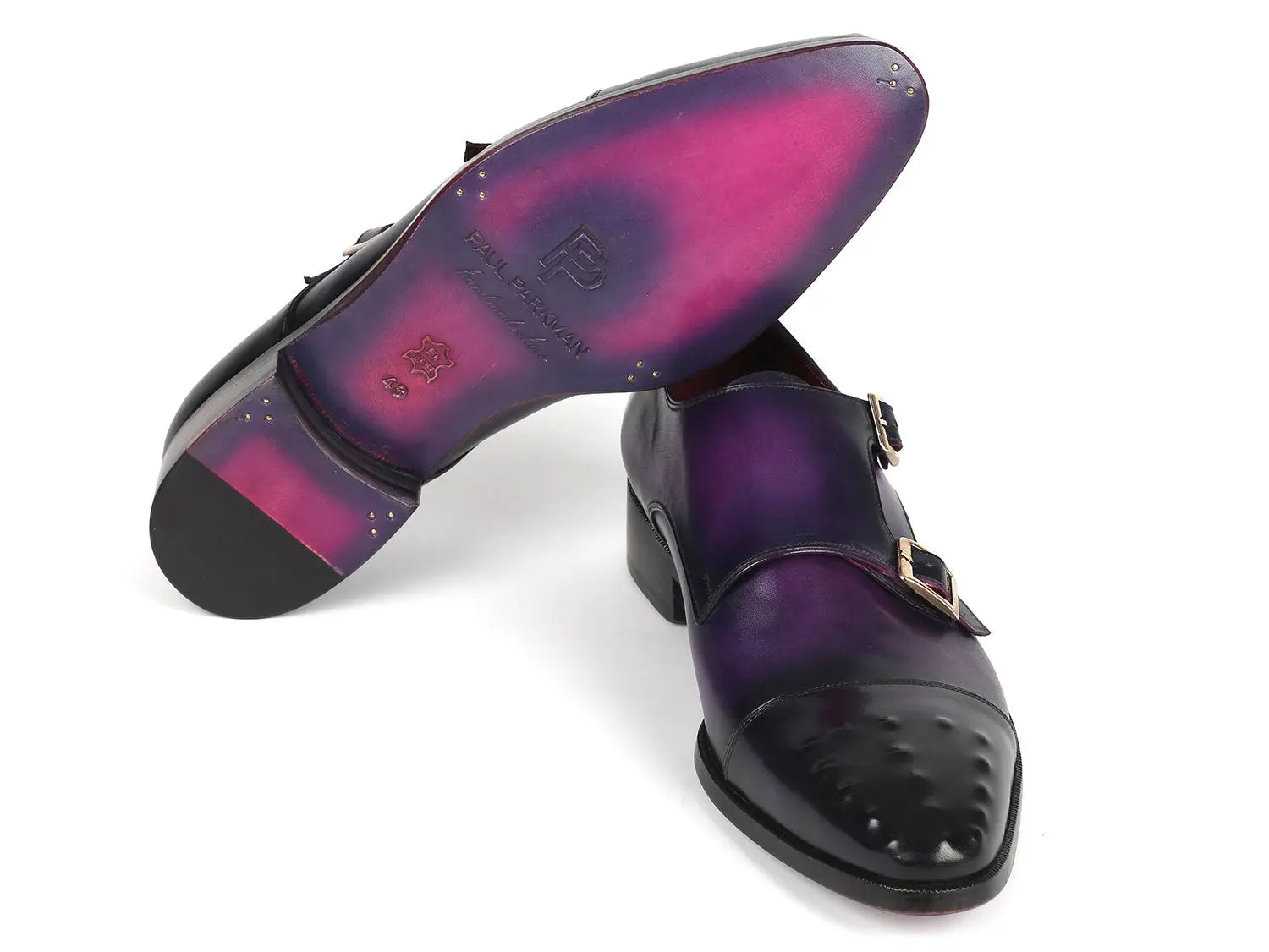 Paul Parkman Men's Purple Studded Cap Toe Monk strap Shoes (ID#047-PRP) PAUL PARKMAN